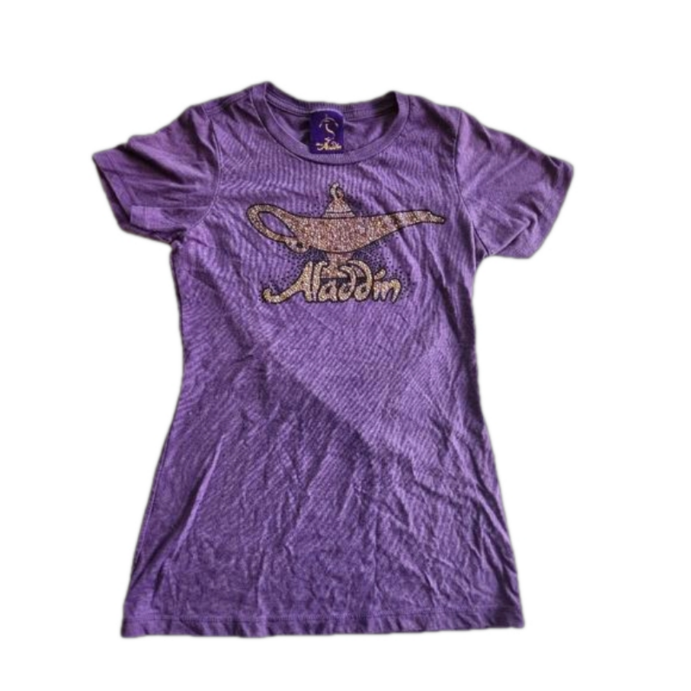 Disney Aladdin Shirt Womens Small Purple Genie Bottle Embellished Top Studs Tee